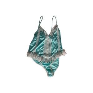 Women's Vintage 80's  Lingerie Baby Doll Blue Lace SIZE L